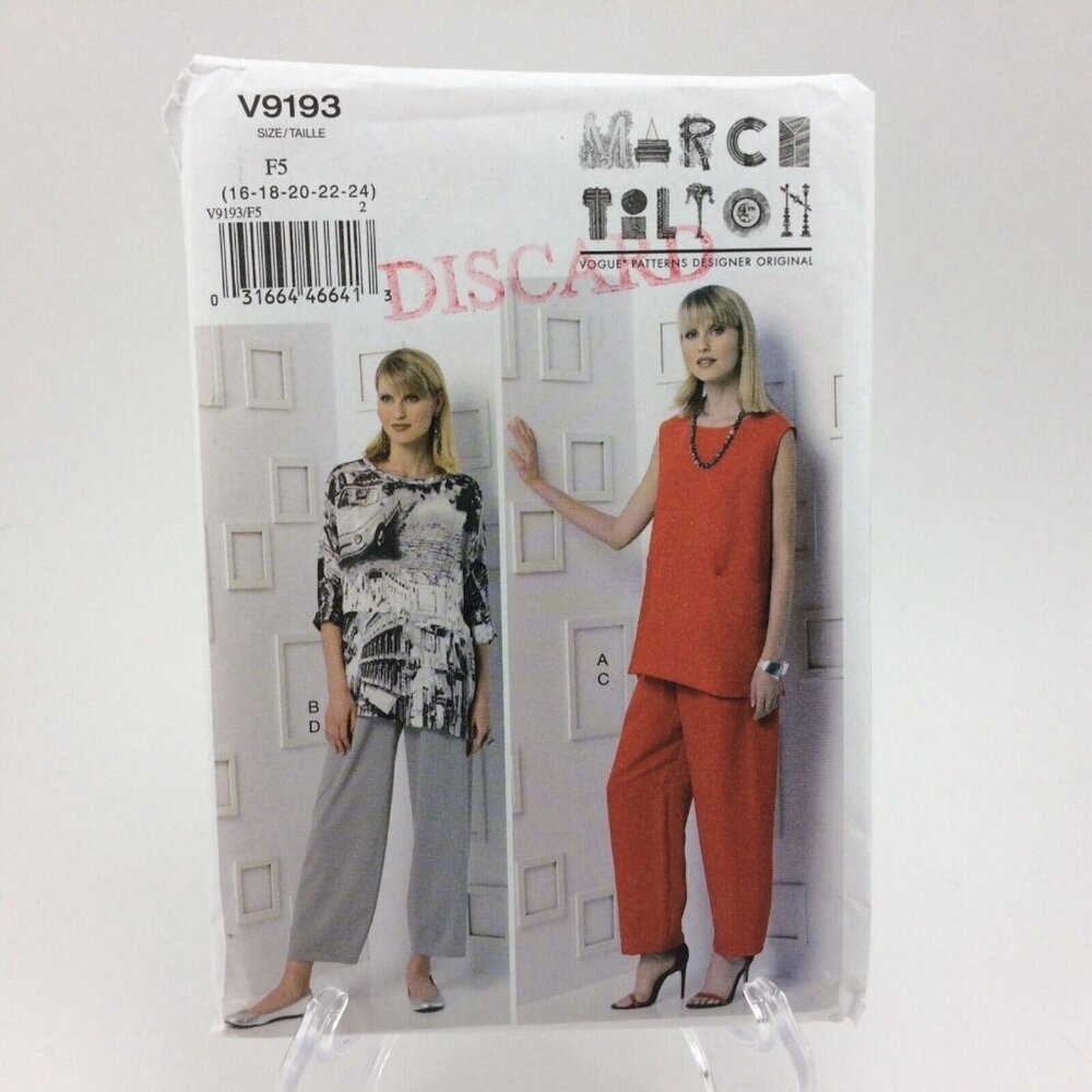 Vogue 9193 Marcy Tilton Misses Tunic Pants Pattern Uncut Sz 16 18 20 22 24 Easy